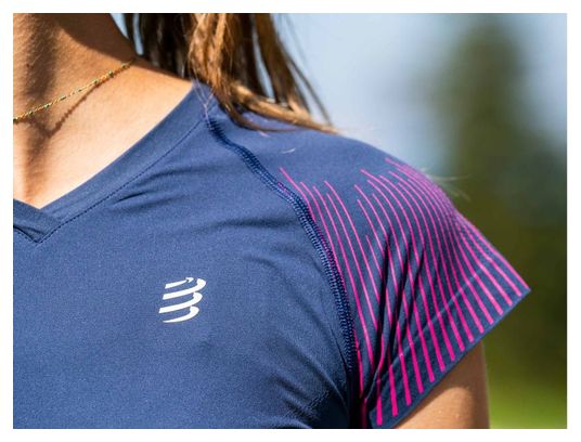 Maillot manches courtes Femme Compressport Performance Bleu/Rose