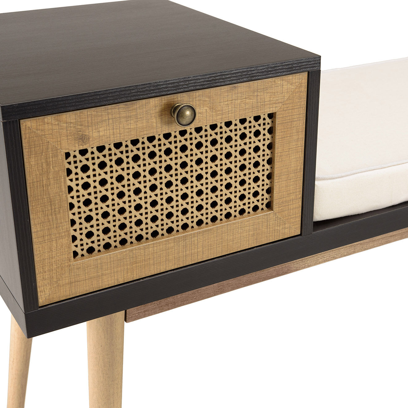 Macabane Banc 1 tiroir rotin marron/noir - 110x40x64 cm