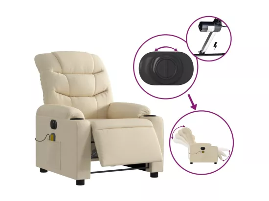 Fauteuil inclinable massant électrique crème tissu