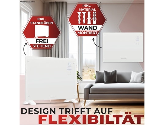 PROFICARE - Radiateur soufflant Convecteur en verre 1500w blanc pc-gkh3118-blanc