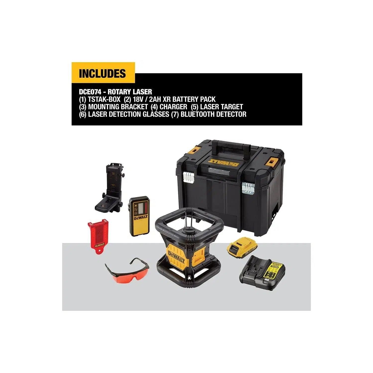 DeWALT DCE074D1R-SET Volautomatische roterende laser rood   statief   meetlat 18V XR 2.0Ah in TSTAK