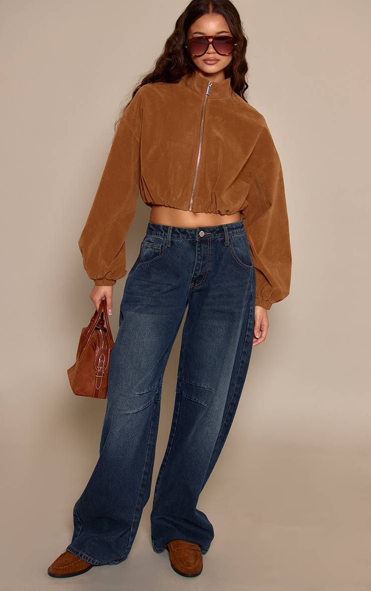 Caramel Blouson Aviateur Court En Synthétique