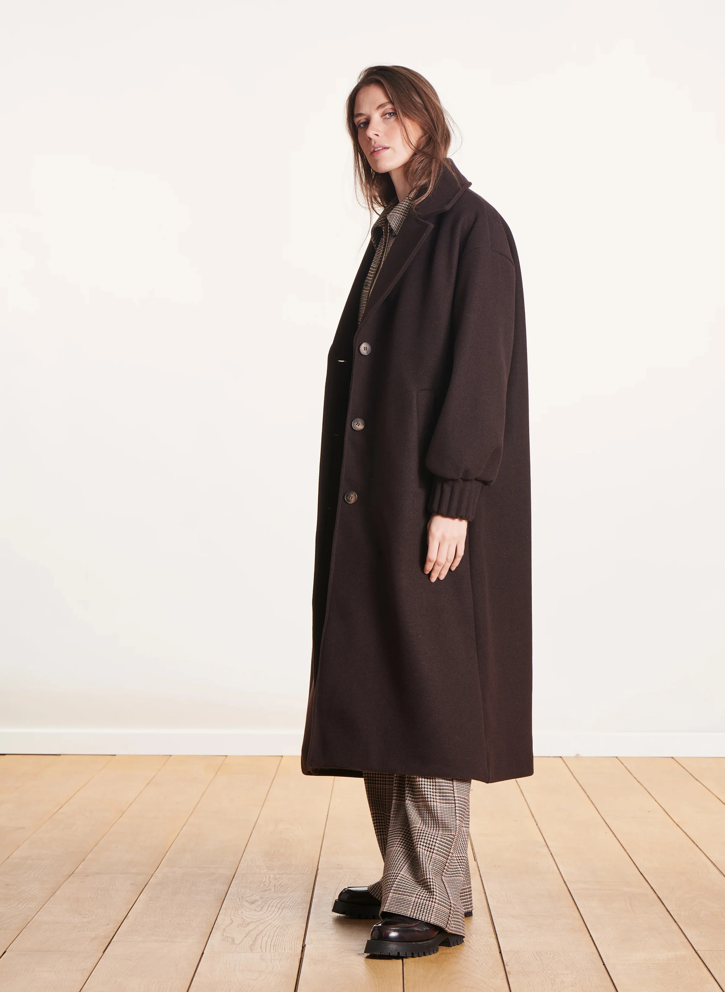 Manteau col tailleur | Marron