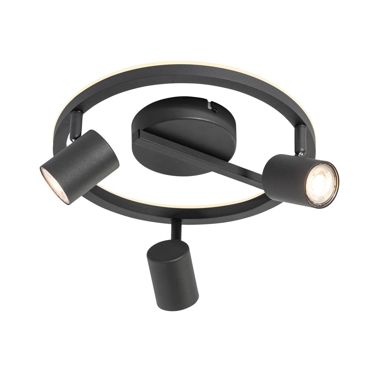 Plafondspot zwart GU10 50mm 3-lichts rond incl. backlight - Back Up