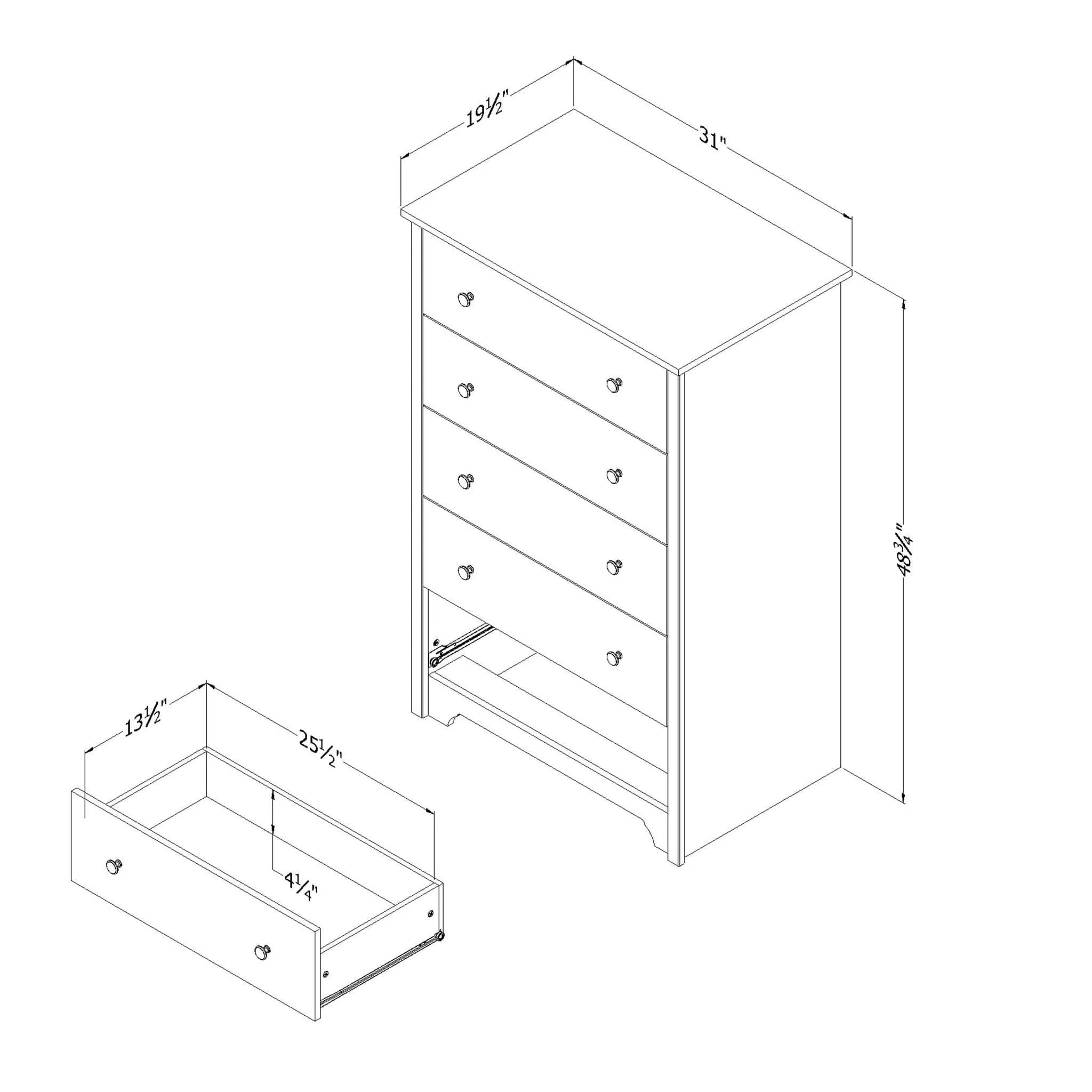 South Shore Commode 5 Tiroirs - Vito Gris clair