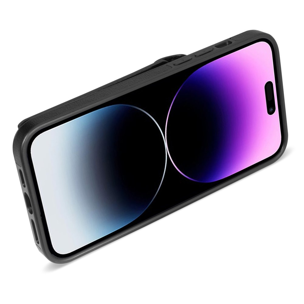 iPhone 15 Pro Max Necklace Leder Schutz Hülle mit Kartenfächer   Handykette (120cm) - Schwarz