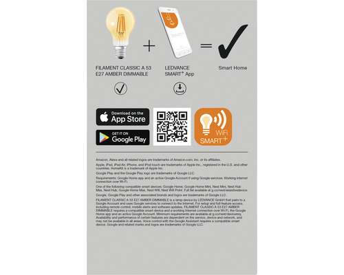 Ledvance Smart+ Filament Classic LED-lamp, dimbaar, A60 E27/6W (53W), goud, 680 lm, 2400 K warm wit, WiFi