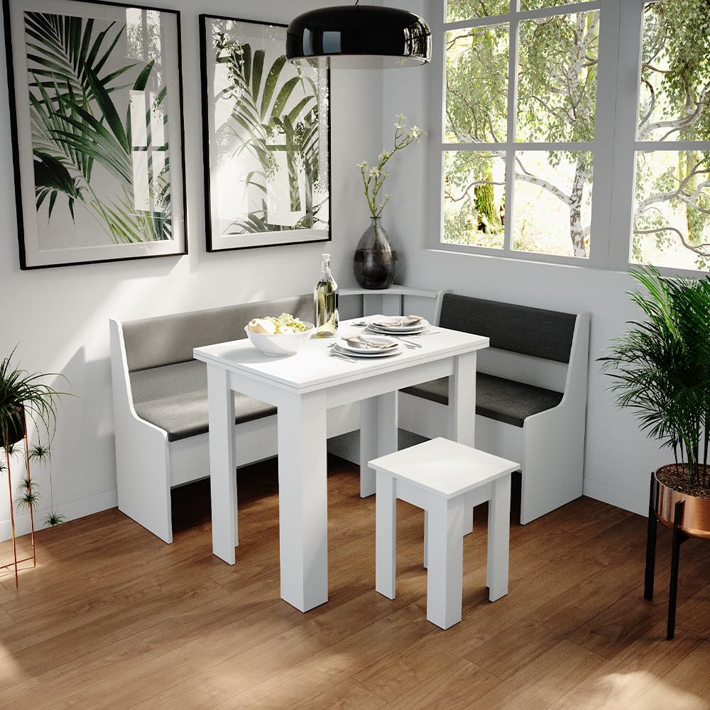 Vicco Eckbankgruppe Roman, Küchentisch, Weiß/Anthrazit, 150 x 120 cm mit Tisch
