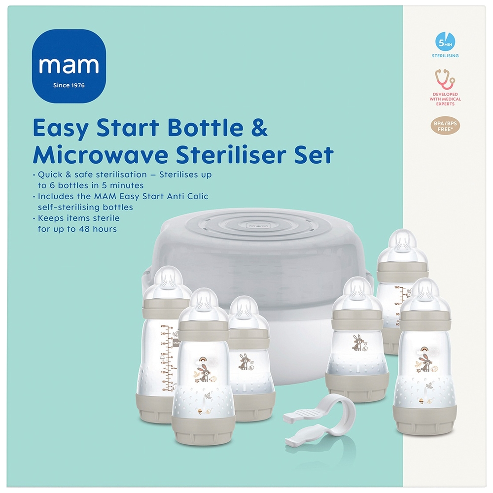 MAM Easy Start Mikrowellen-Flaschensterilisator-Set Grau
