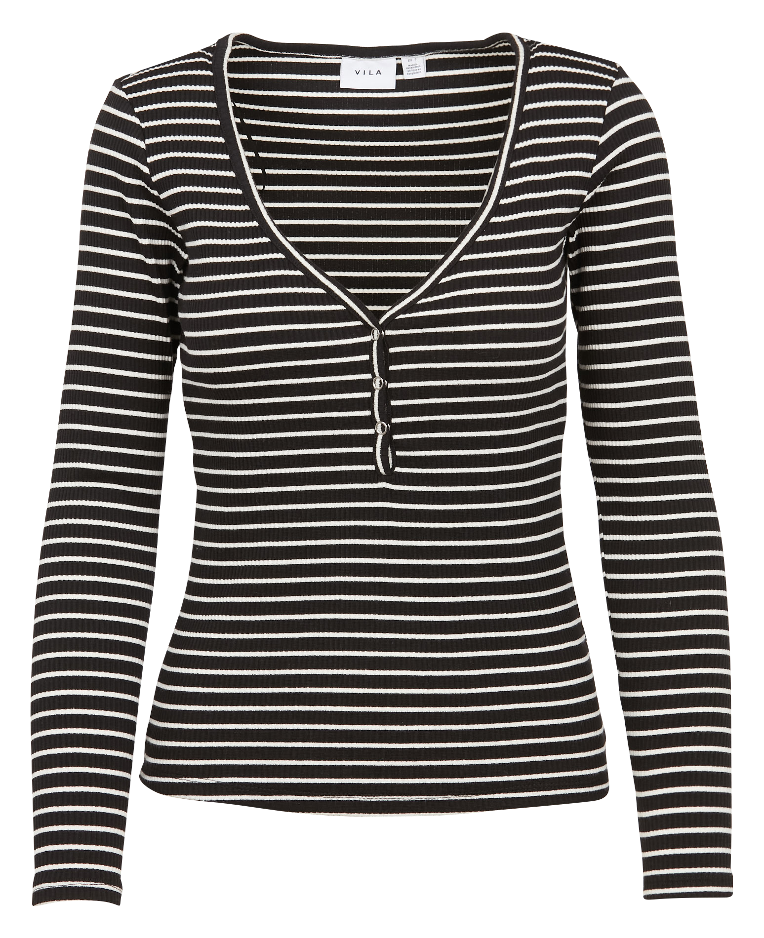 Pull col V rayé en coton mélangé| Noir