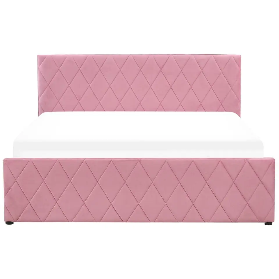 ROCHEFORT - Tweepersoonsbed - Roze - 160 x 200 cm - Fluweel