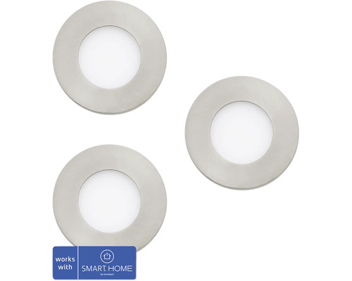 LED Smart Light Inbouwspotset, Dimbaar, IP44, 2,8W, 360 lm CCT, Ø 8,5/7,5 cm, Nikkel/Mat, 230V, 3 Stuks - Compatibel met SMART HOME van hornbach