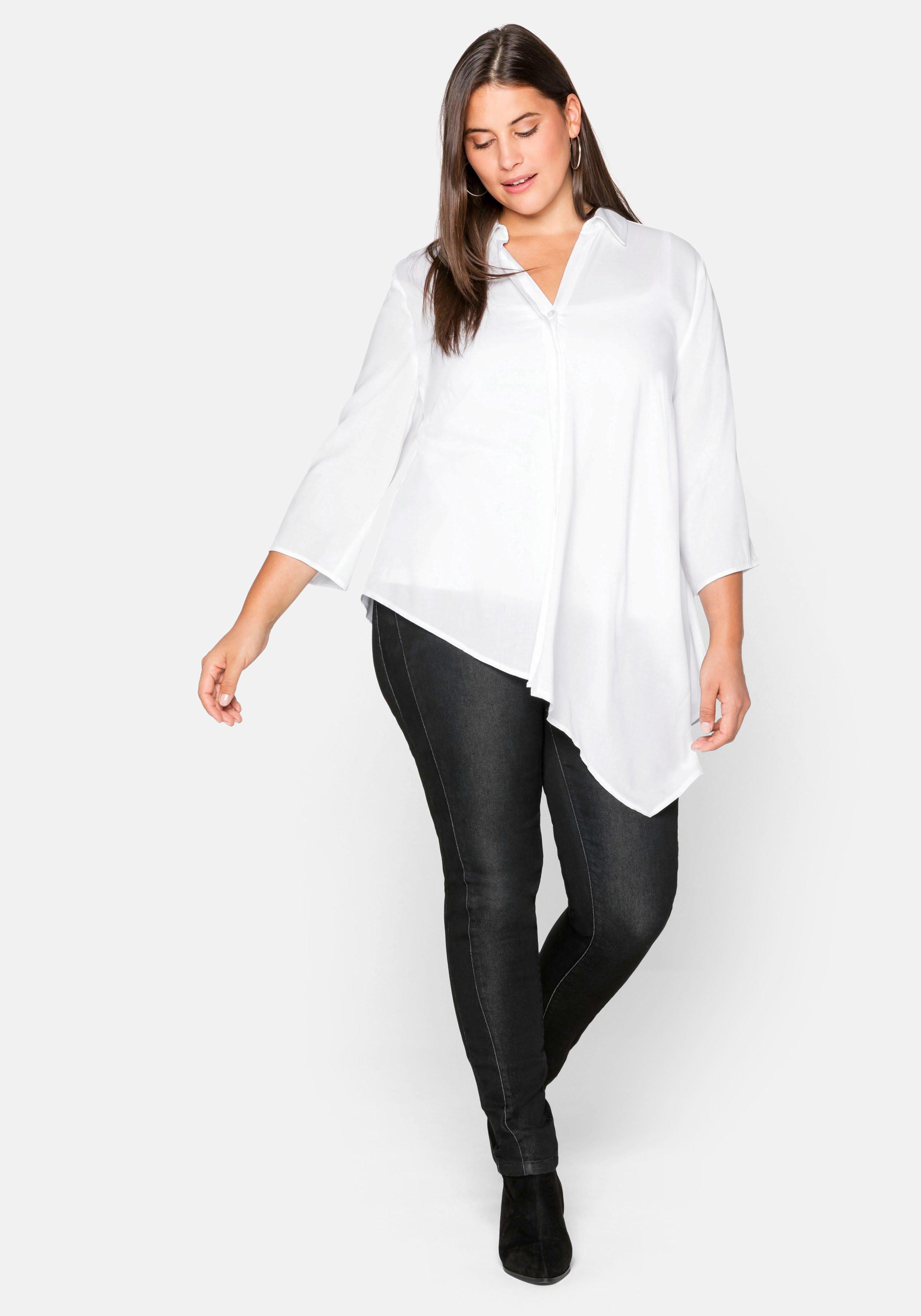 Hemdbluse mit asymmetrischem Saum in Zipfelform