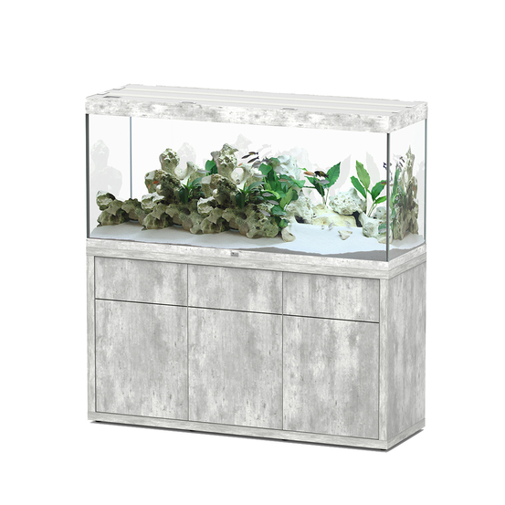 Aquarium et Meuble 2 portes Sublime Led 2.0 Béton L.150x P.50x H.70 cm