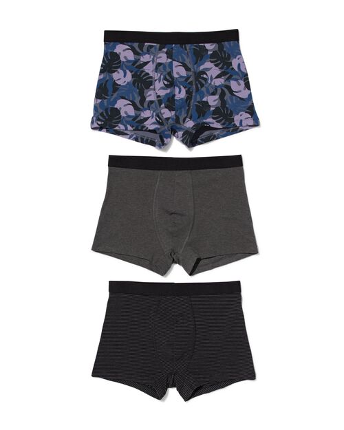 3 boxers homme modèle court coton plantes bleu foncé