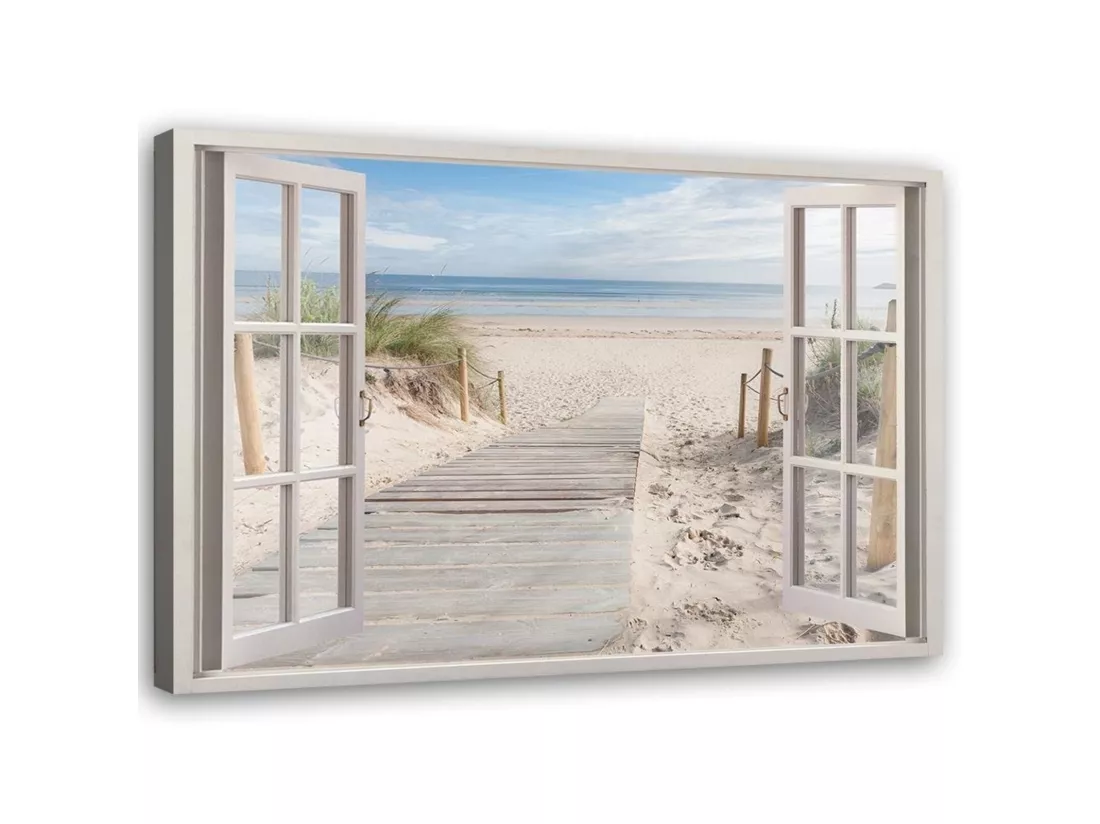 Tableau fenêtre sur la plage - 90 x 60 cm