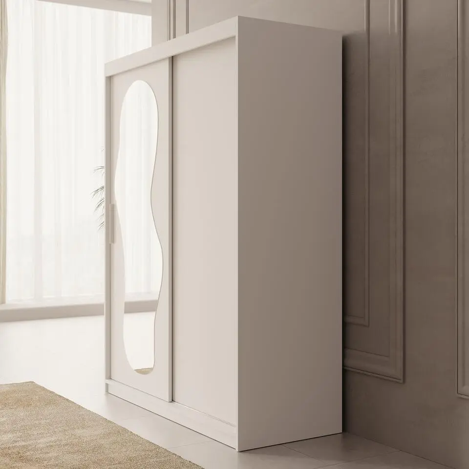 Meubella - Kledingkast Ulysses - Wit - 150 cm - Met spiegel