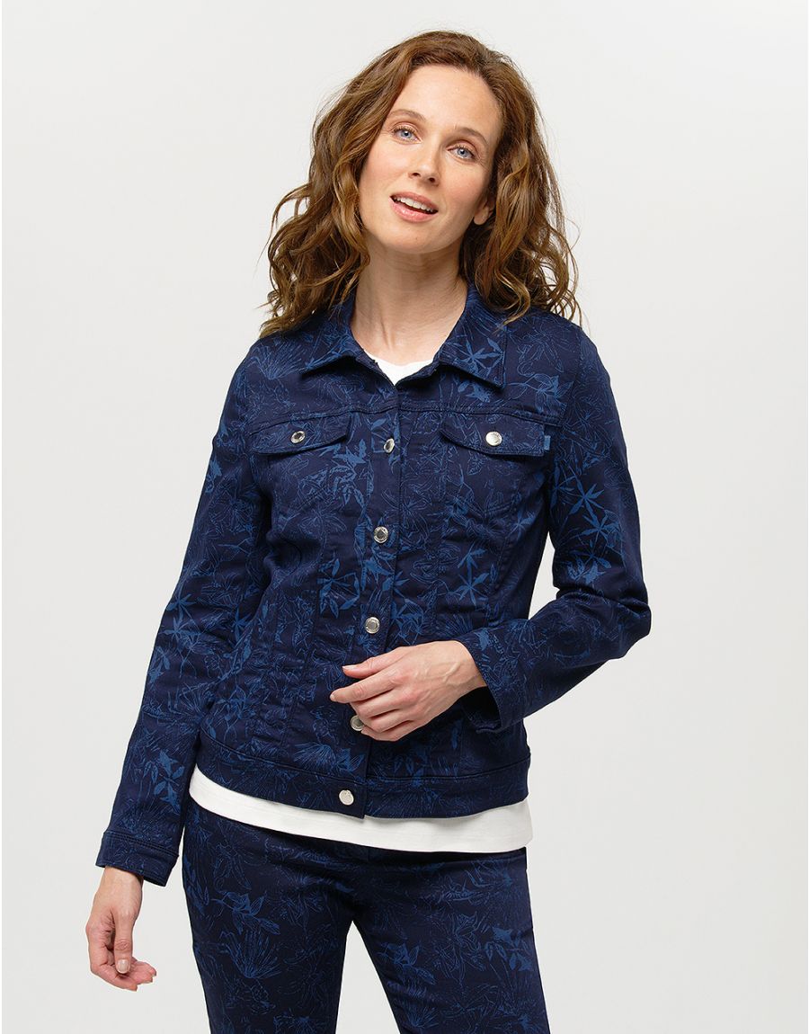 Veste jean bleu fleurs
