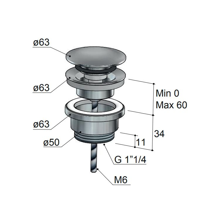 Hotbath Cobber Clickplug Clickwaste Geborsteld Messing P710