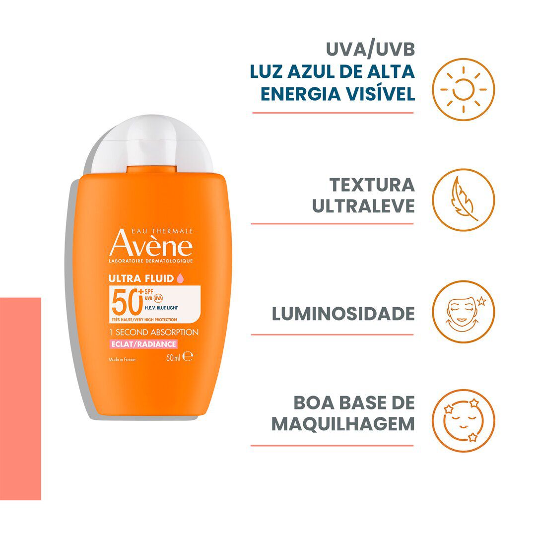 AVENE  Protetor Solar Ultra Fluid Luminosidade SPF50 - 50ml