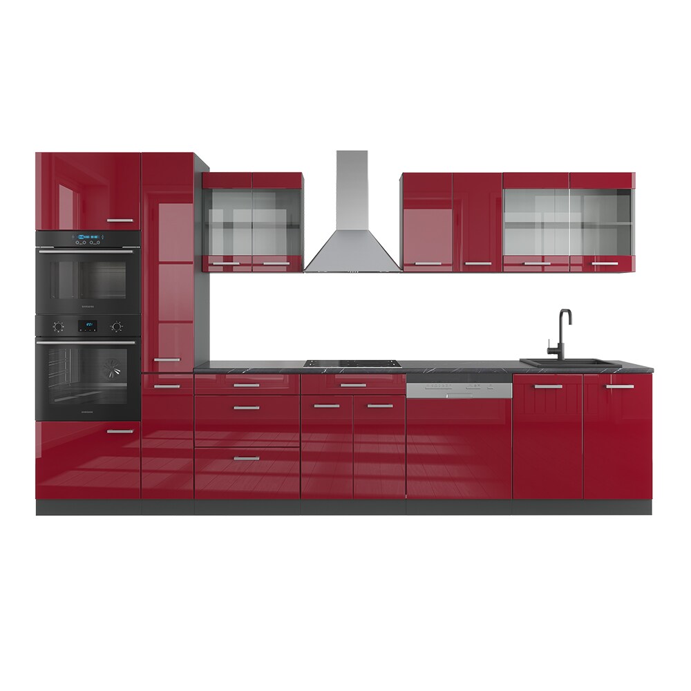 Vicco Küchenzeile Küchenblock Einbauküche R-Line 350 cm Anthrazit Bordeaux Hochglanz Küche