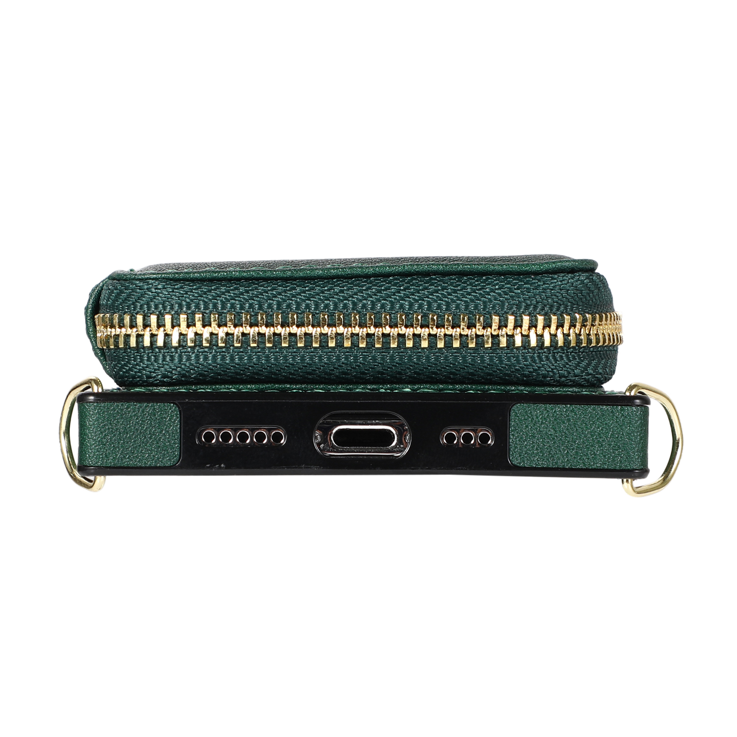 iPhone 13 Necklace Leder Schutz Hülle mit Kartenfächer   Handykette (140cm) - Grün