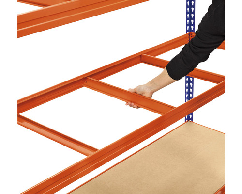 Robus 400 heavy-duty stellingkast, blauw/oranje, 180x180x60 cm, 4 houten planken, draagvermogen 1600 kg