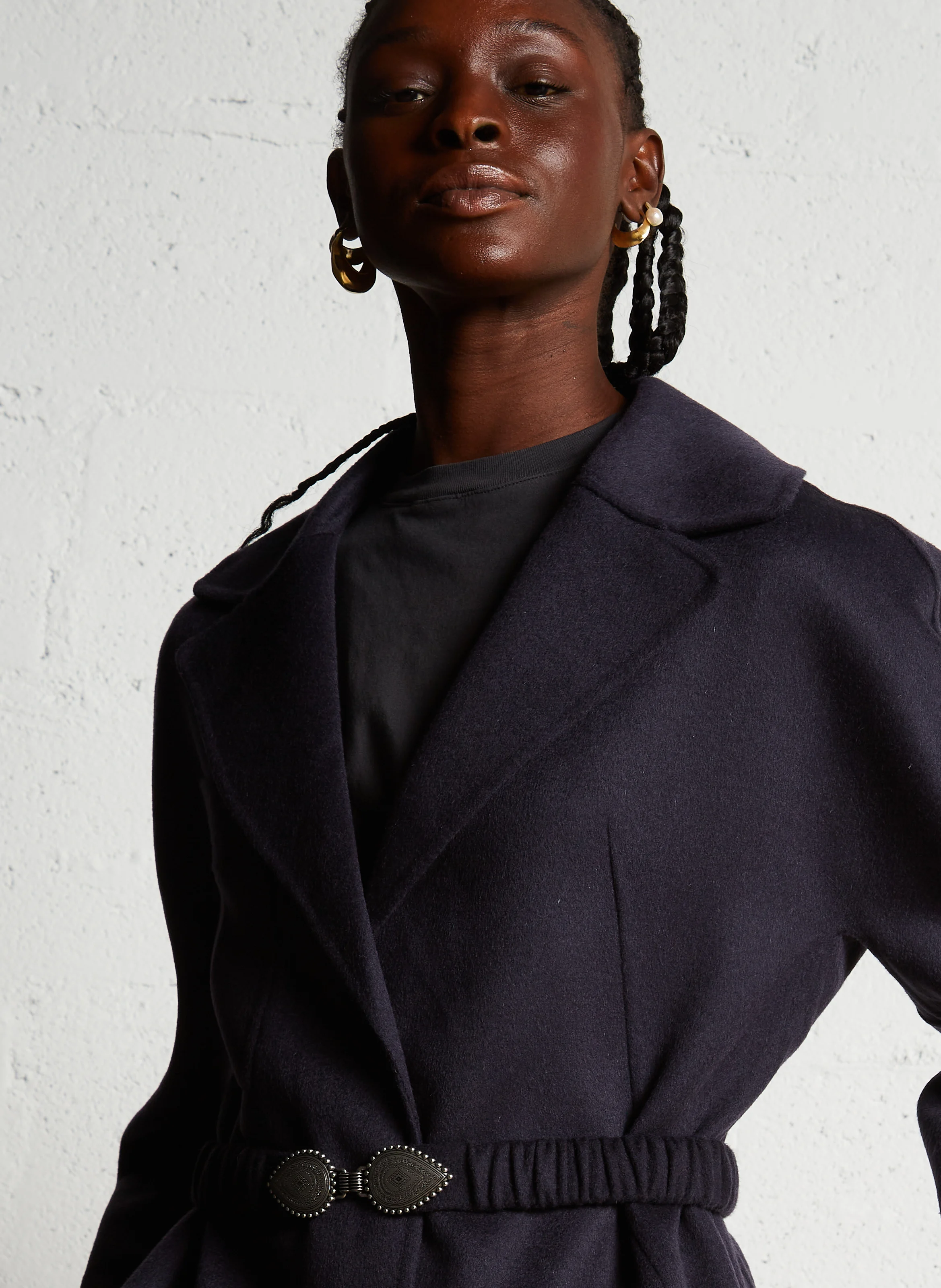 KARA - Manteau droit col tailleur en laine mélangée | Bleu