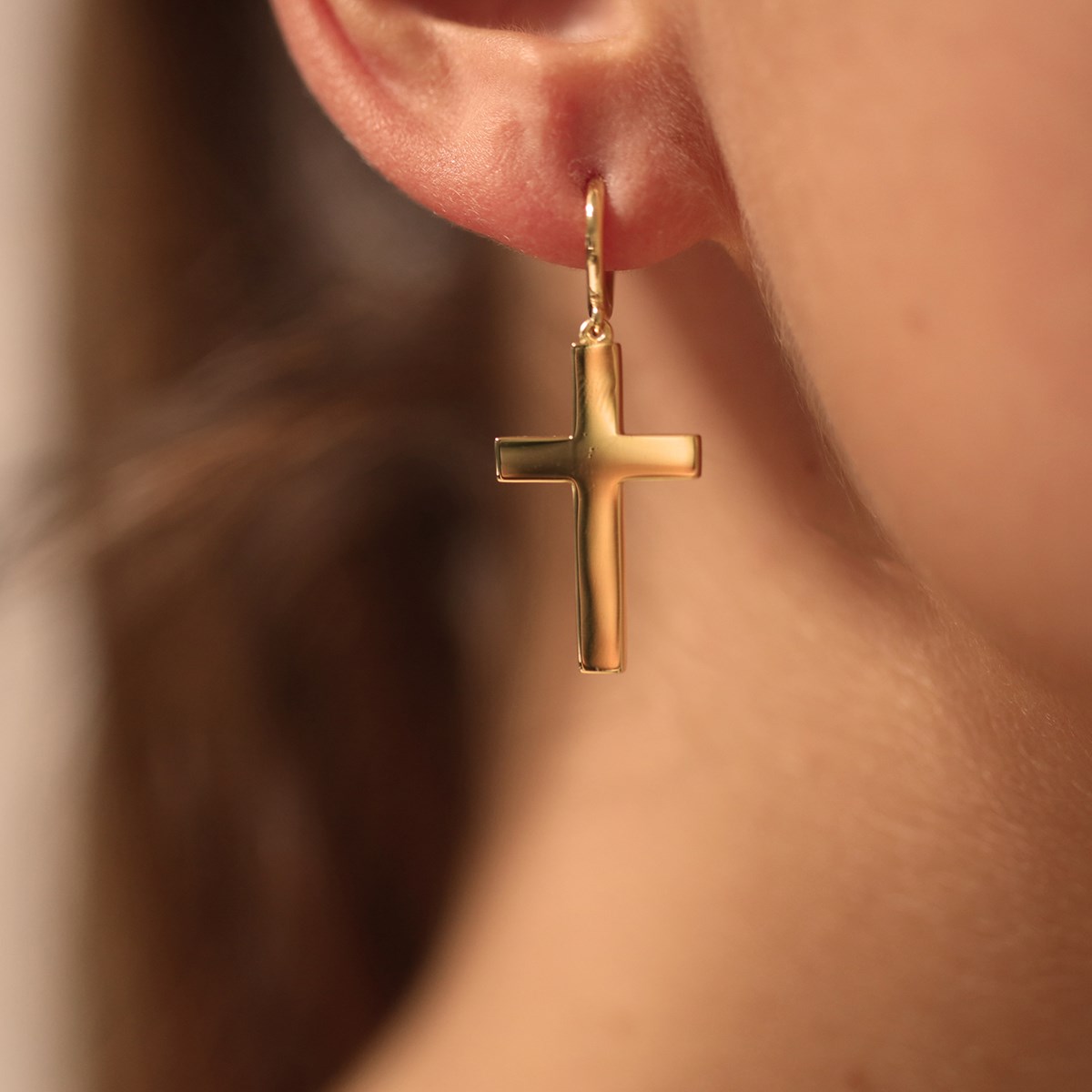 Boucles D'oreilles Argent Rhodié Croix Marie