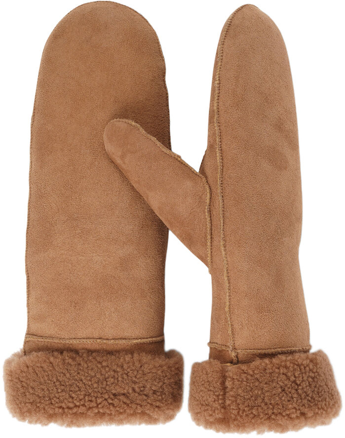Lovelies BELUKTA - MITTENS - SHEEP SUEDE WITH CURLY SHEARLING AROUND Amber brown