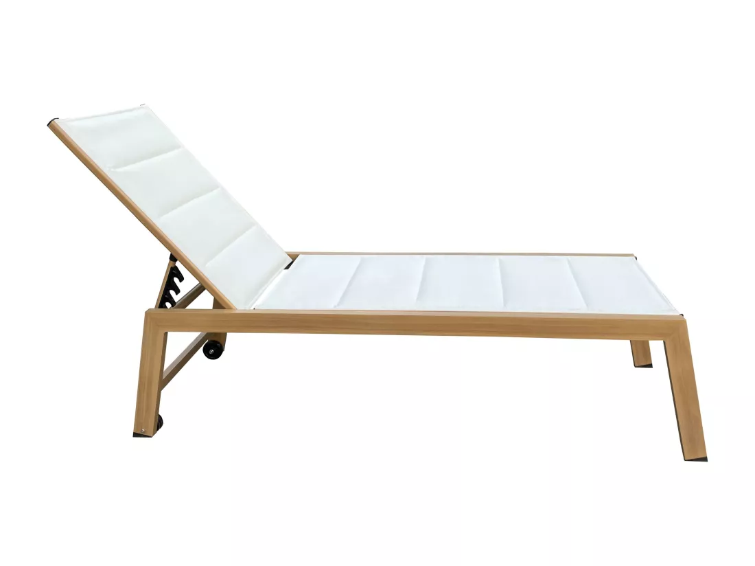 Lot de 2 bains de soleil effet bois inclinable avec roues blanc - Futuna