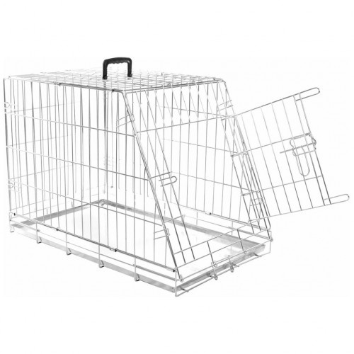 Gaiola de metal prateada para cães