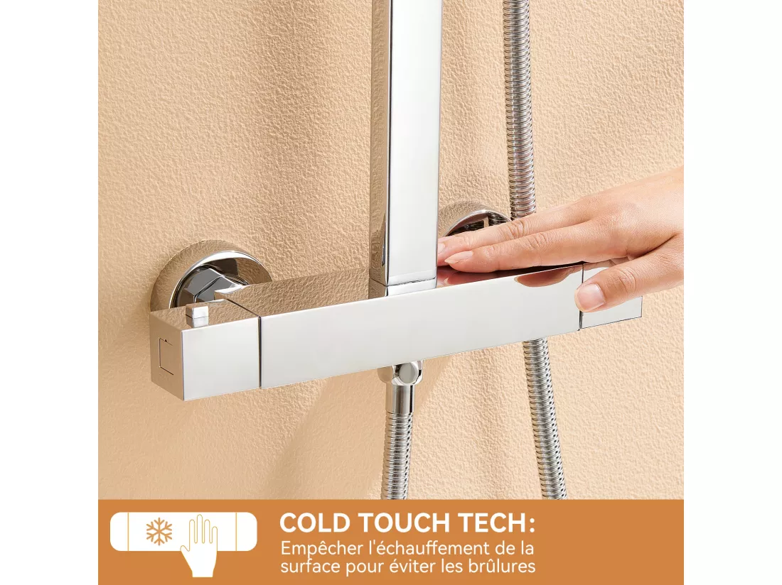 AURALUM MAX Colonne de Douche Thermostatique Hauteur Réglable entre 96-130cm,Mitigeur Baignoire avec Pommeau de Douche 30x30CM,pour Salle Bain,Chromé