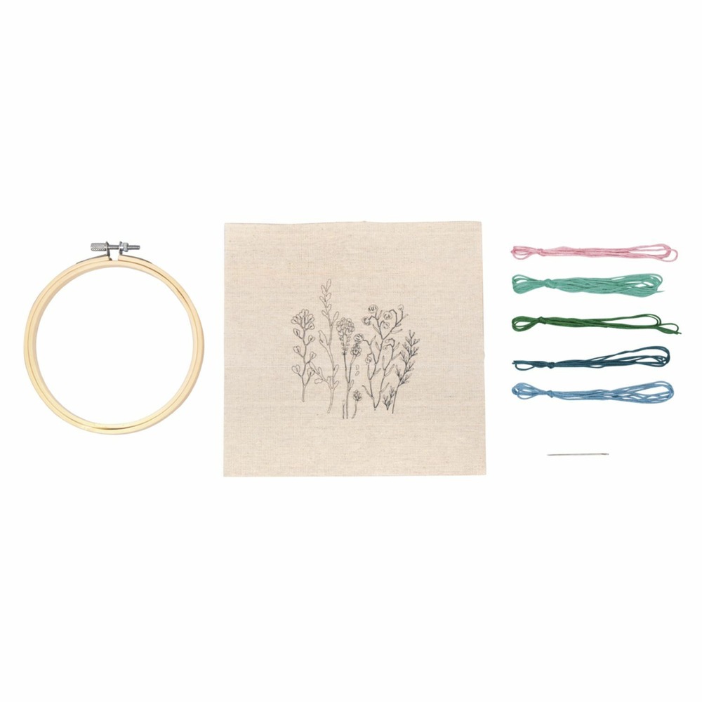 Kit de broderie - fleurs et graminées - 13,5 cm