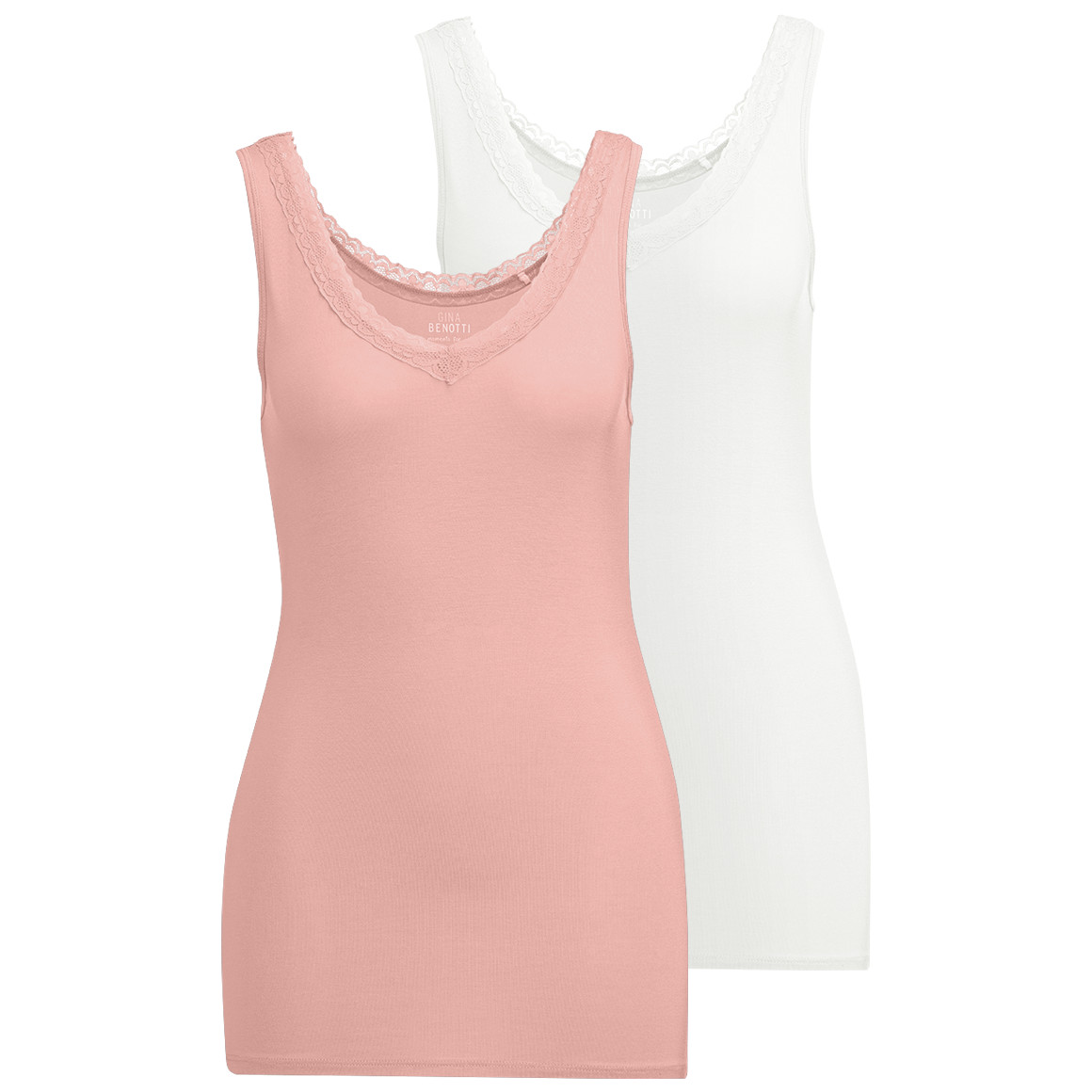 Gina Benotti 2 Damen Unterhemden mit Spitze weiss / rosa
