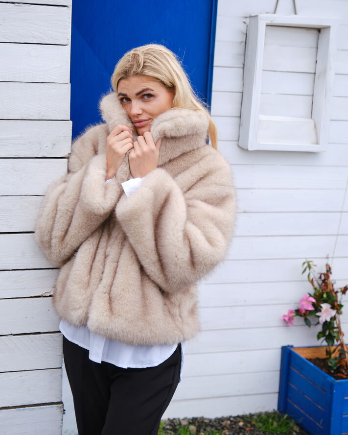 Neo Noir Stephanie Faux Fur Jacket Beige