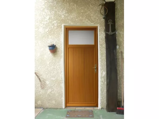 Porte De Service Bois Vitrée Pagos, H,215xl,90 P,gauche Côtes Tableau Gd Menuiseries