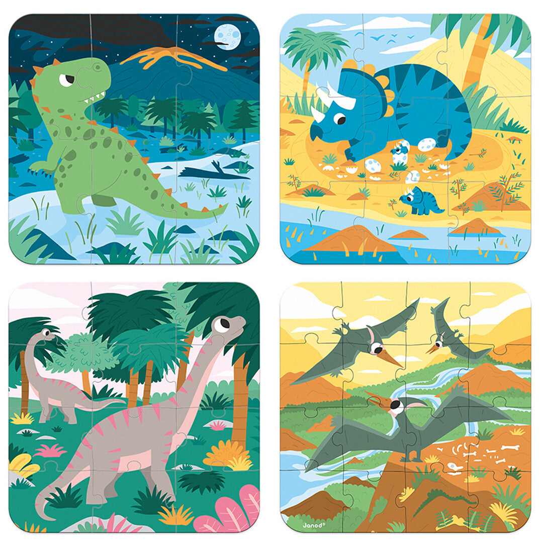 Janod puzzel dinosaurussen - 6-9-12-16st