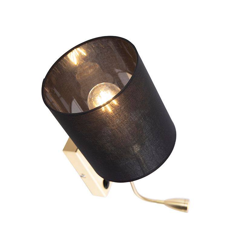 Art Deco wandlamp goud met katoenen zwarte kap - Stacca