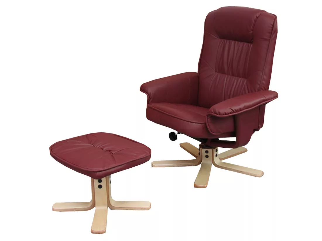 Fauteuil relax H56 avec pouf, Fauteuil relax /de relaxation M56 avec pouf, simili-cuir, bordeaux