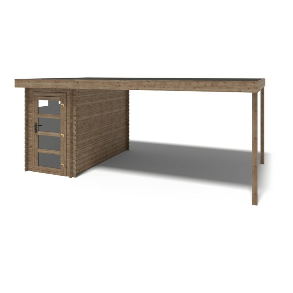 Abri de jardin en bois - 16m2 - 5,50x3m - traité - ep. 28mm - couleur: marron