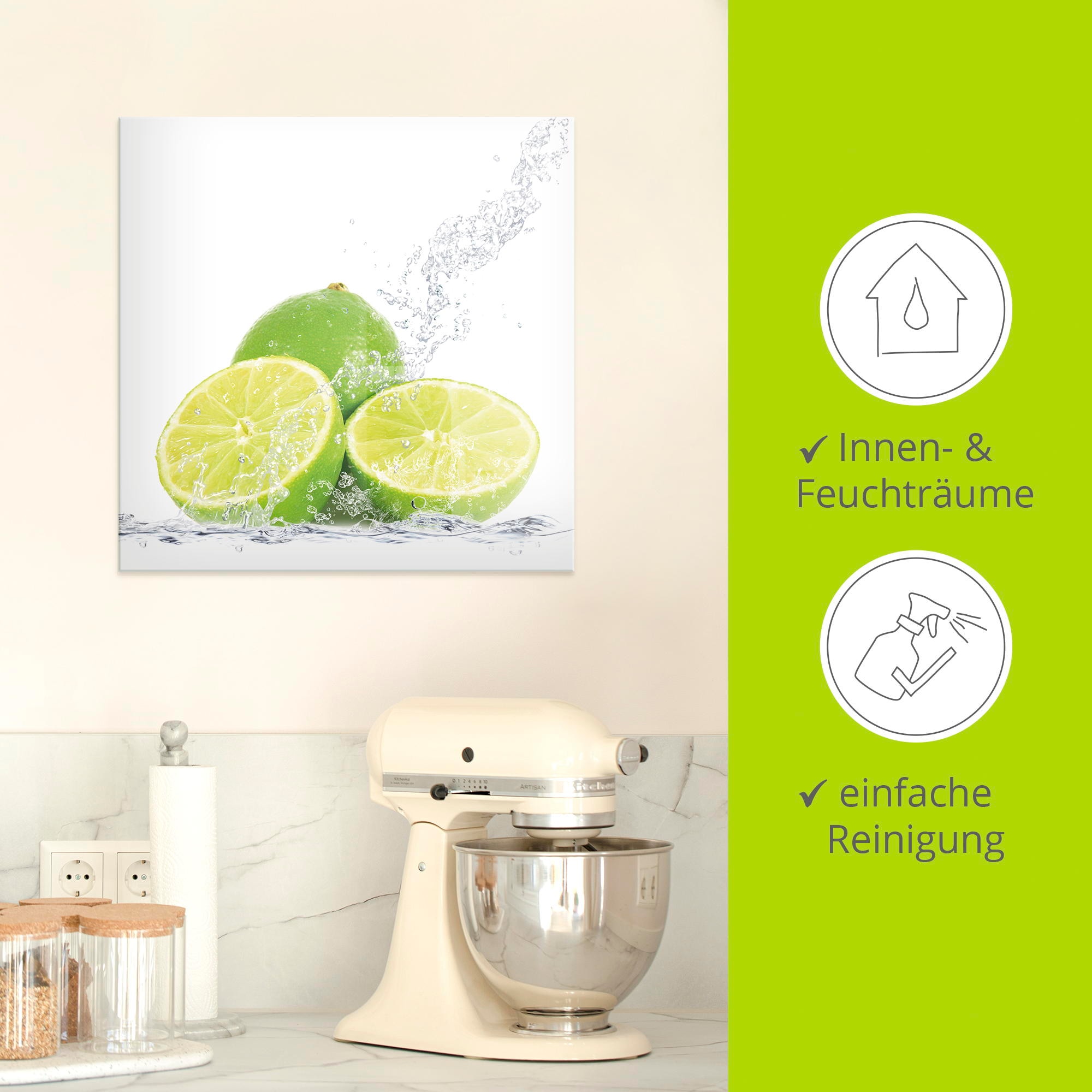 Artland Glasbild »Limette mit Spritzwasser« Lebensmittel 1 Stk. tlg. in verschiedenen Grössen