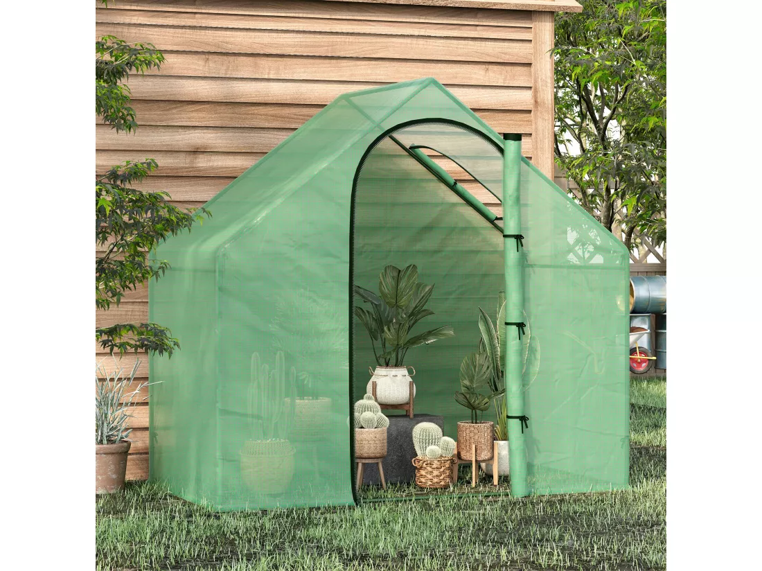 Serre de jardin balcon terrasse serre pour tomates 1,8L x 1l x 1,68H m acier PE imperméable transparent vert