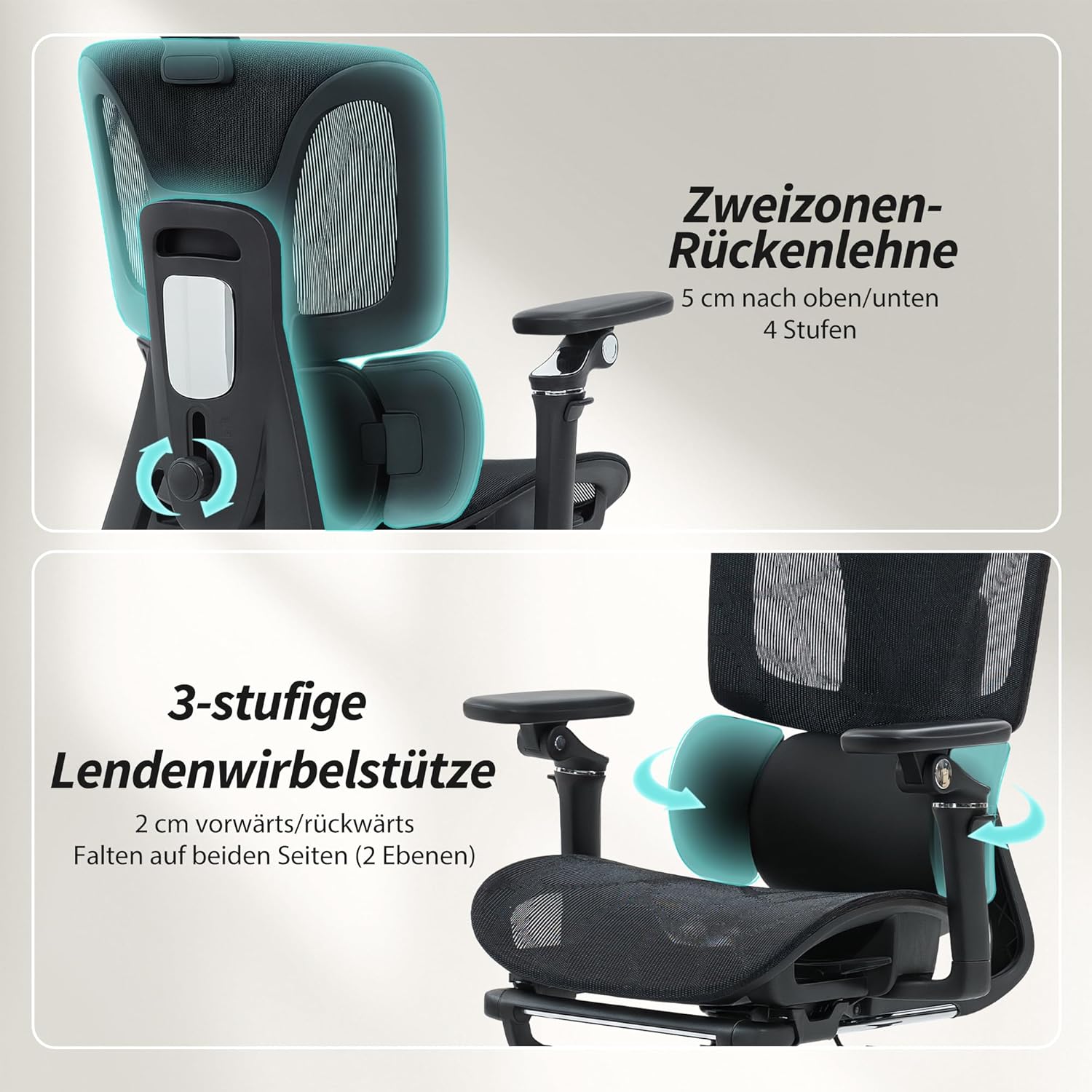 HOMCOM Bürostuhl Ergonomisch Schreibtischstuhl mit dreistufig verstellbar Lendenstütze verstellbar Sitztiefe drehbar Kopfstütze 6D-Armlehnen Höhenverstellbar Computerstuhl mit Neigungsfunktion Schwarz