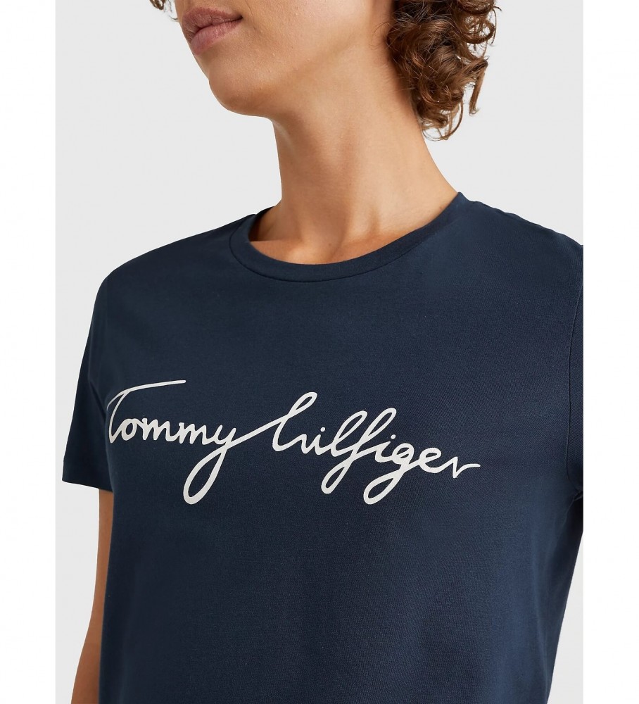 Camiseta Tommy Hilfiger Heritage com gola redonda e estampa, azul marinho.