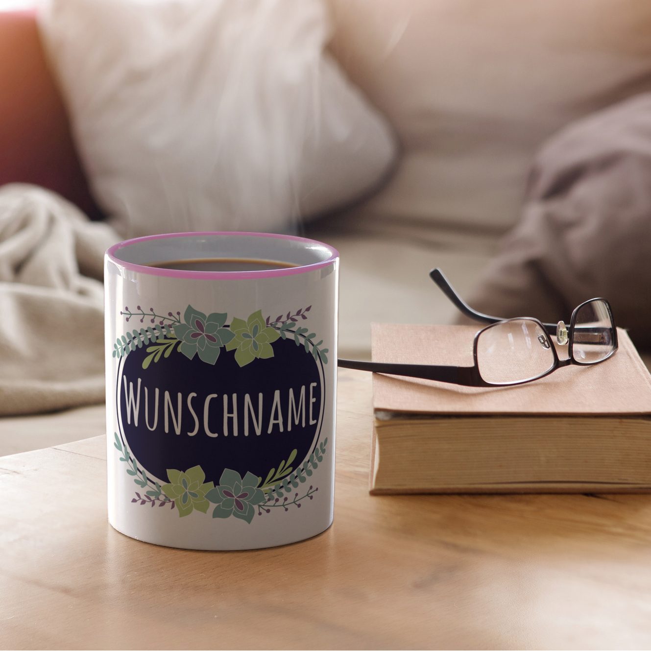 Flowers - Personalisierter Kaffeebecher (Farbe: Rosa)
