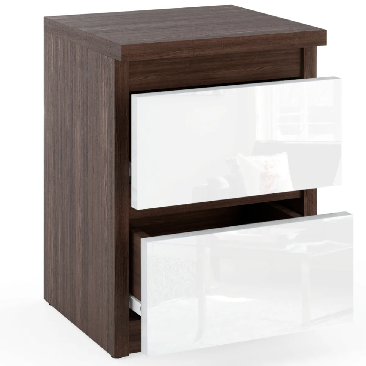 Table de chevet - Wenge/Blanc Brillant - 2 tiroirs