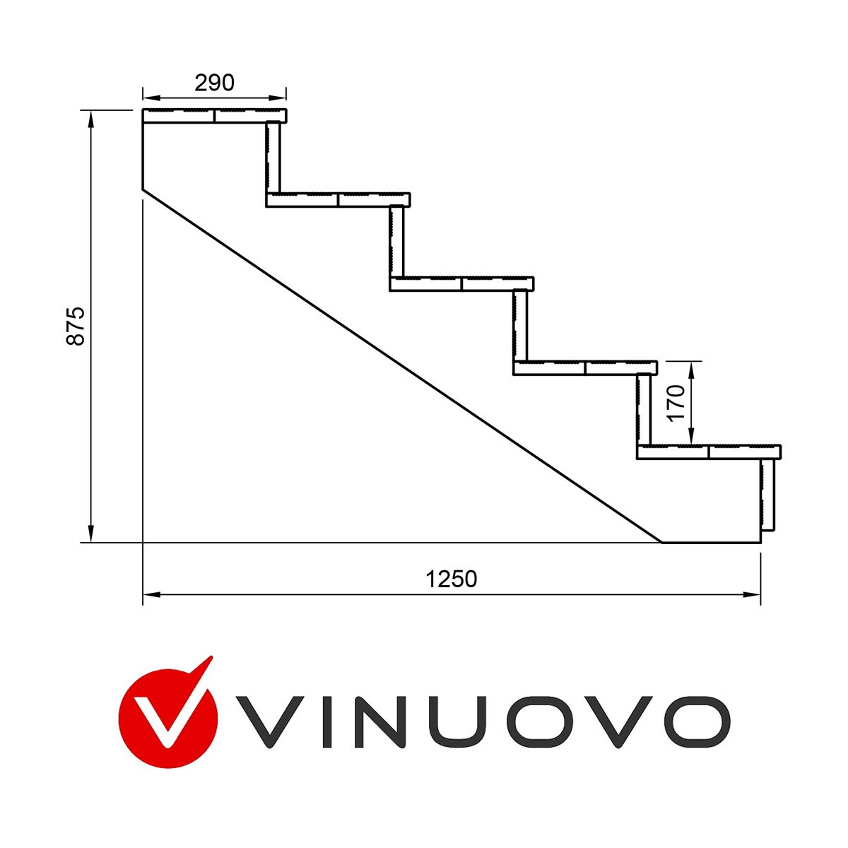 Buitentrap, tuintrap, terrastrap, hout, 88 cm hoog, 5 treden, 80 cm breed, ZONDER stootborden