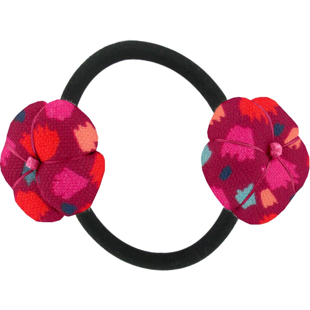 Elastique Fleur Du Japon Pompons Cerise