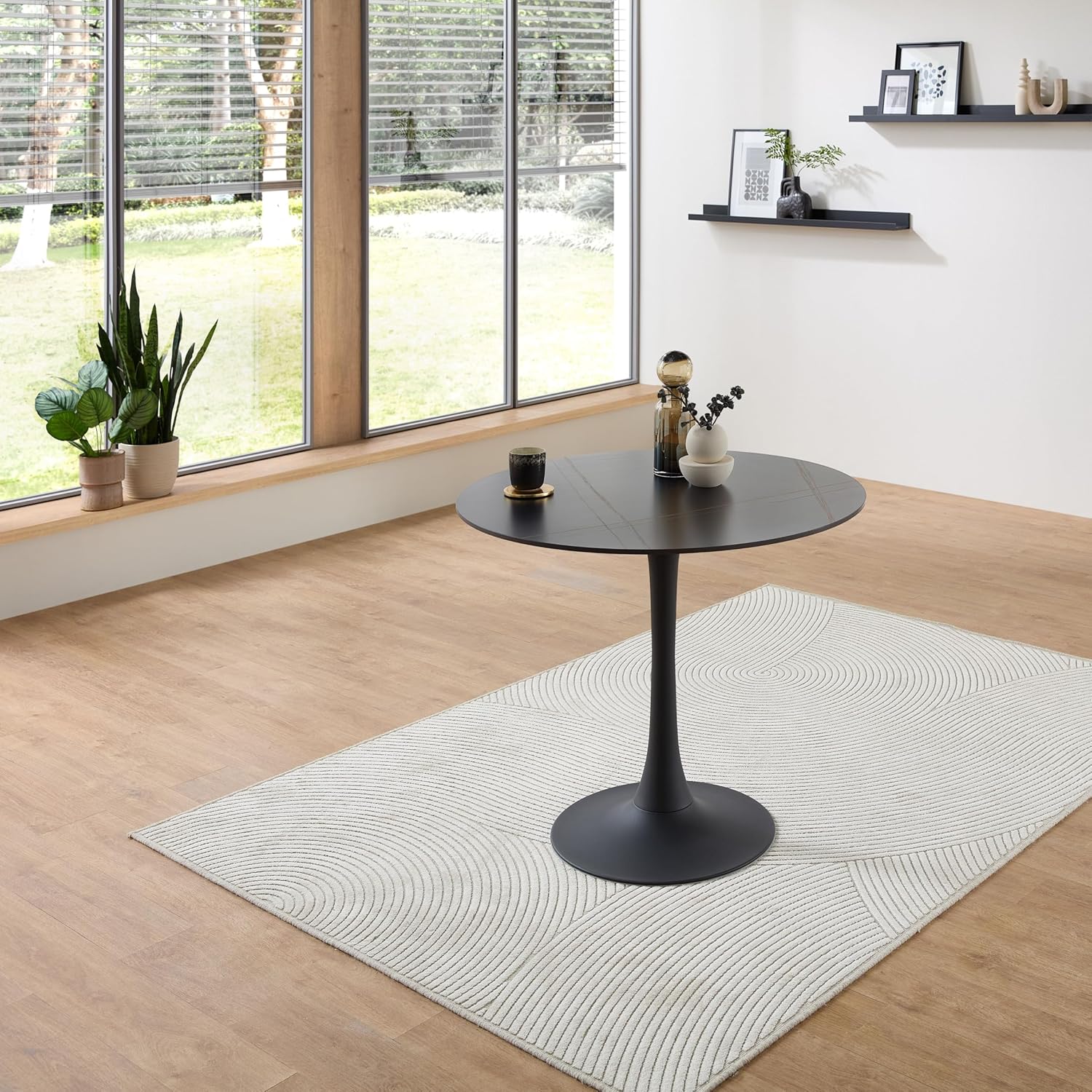 JOSH Esstisch rund in Marmor Optik, Schwarz - Außergewöhnlicher Esszimmertisch mit Metallgestell für Küche und Esszimmer - 90 x 75 x 90 cm (B/H/T)